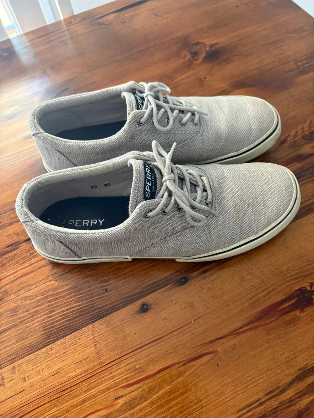 Sperry Men’s Light Gray Canvas Lace-Up Boat Shoes